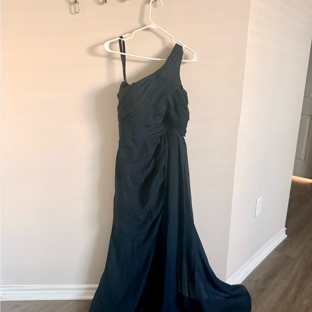 Elegant One-Shoulder Navy Dress